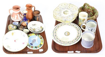 Lot 423 - A group of 19th century and later ceramics including a Rye pottery Majolica basket, a Macintyre...