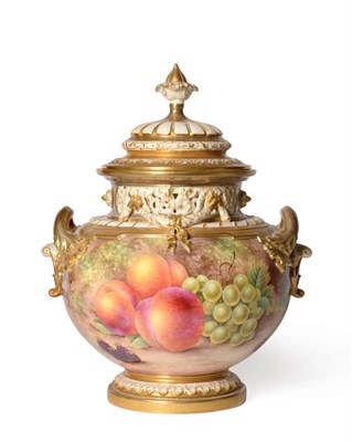 Lot 33 - A Royal Worcester Porcelain Pot Pourri Vase and Cover, 20th century, painted by M Johnson with...