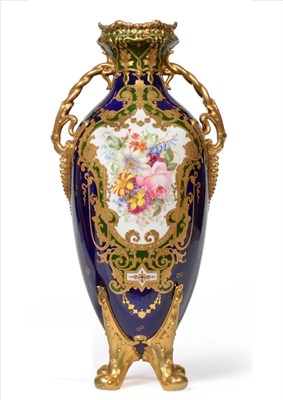 Lot 52 - A Royal Crown Derby Porcelain Twin-Handled Vase, circa 1900, painted by Albert Gregory with...