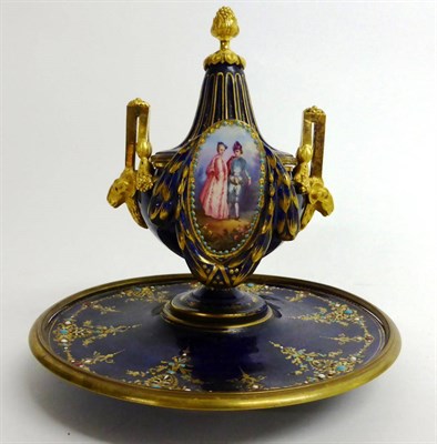 Lot 65 - A Gilt Metal Mounted Sèvres Style Porcelain Inkwell and Cover, of urn shape, with mask...