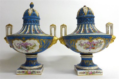 Lot 66 - A Pair of Sèvres Style Porcelain Twin-Handled Urn Shaped Vases and Covers, late 19th century, of