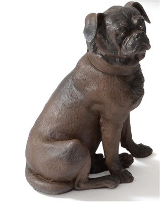 Lot 69 - An Austrian Painted Terracotta Figure of a Pug, circa 1900, seated, with glass eyes, 35cm high