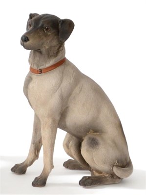 Lot 78 - An Austrian Painted Terracotta Figure of a Jack Russell, circa 1900, seated, with glass eyes...