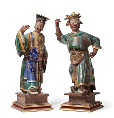 Lot 104 - A Matched Pair of Chinese Painted Terracotta Figures of an Actor and a Scholar, Qing Dynasty,...