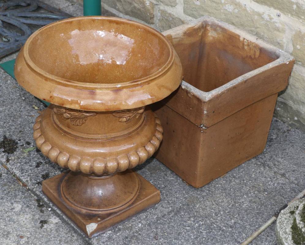 Lot 1163 - A Victorian brown glazed pedestal and urn