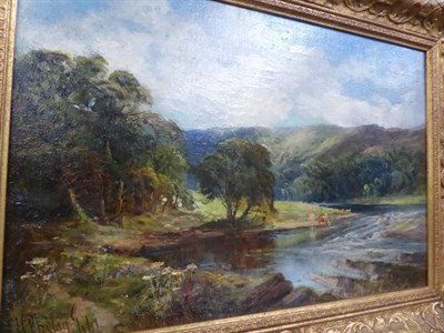 Lot 1188 - H Phelan Gibb, The Esk at Langholm, signed and dated 1904, oil on canvas; and three various prints