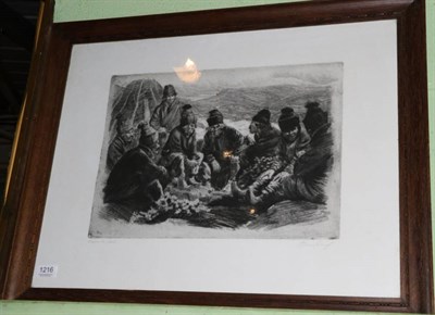 Lot 1216 - Emil Aberg (19th century) Norway? ''Scandinavian Tribal Scene'', signed, etching