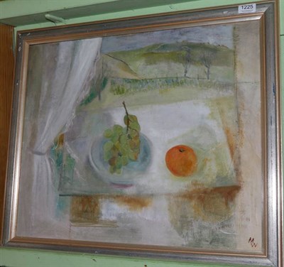 Lot 1225 - Margaret Webb (20th century) Still life with an orange and a bunch of grapes, oil on panel