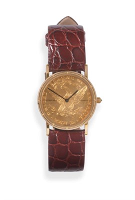 Lot 181 - An 18ct Gold Ten Dollar Coin Wristwatch, signed Corum, circa 1995, quartz movement, dial signed and