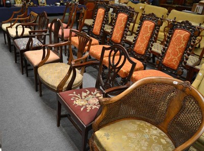 Lot 1327 - Six various 19th century and later carved mahogany and other elbow chairs together with a...