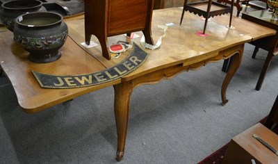 Lot 1339 - A French oak extending dining table, parquetry inlaid top, cabriole legs, 139cm in length...