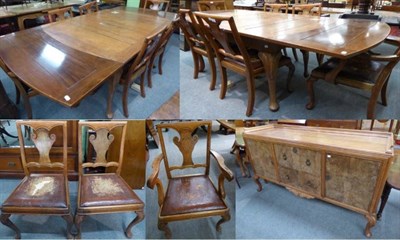 Lot 1348 - A dining room suite comprising a dining table, six chairs and a sideboard, stamped Wylie and...