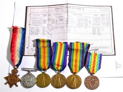 Lot 23 - Five Single First World War Medals, comprising 1914-15 Star, to 13331 PTE.E.BUTTERWORTH. W.YORK.R.