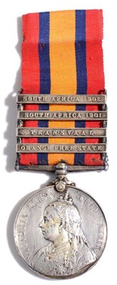 Lot 48 - A Queen's South Africa Medal, with four clasps ORANGE FREE STATE, TRANSVAAL, SOUTH AFRICA 1901...