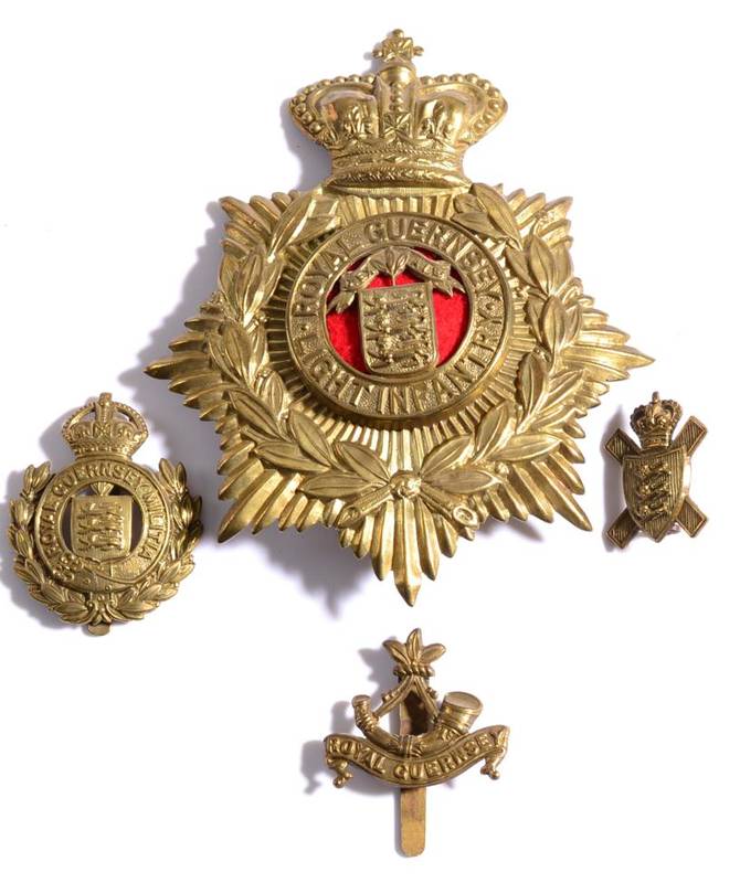 Lot 85 - An OR's Brass Helmet Plate to the Royal Guernsey Light Infantry, the centre plate with scarlet felt