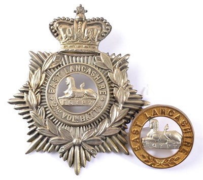Lot 88 - The 2nd Volunteer Battalion the East Lancashire Regiment:- a Victorian OR's white metal helmet...