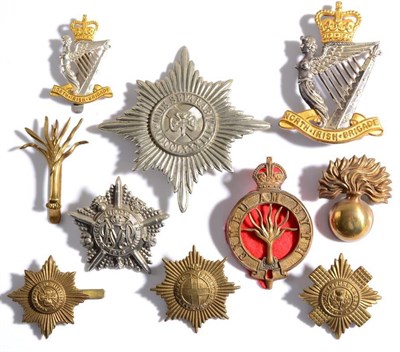 Lot 91 - Eight Various Guards Badges, including an Irish Guards piper's caubeen badge, in die stamped...