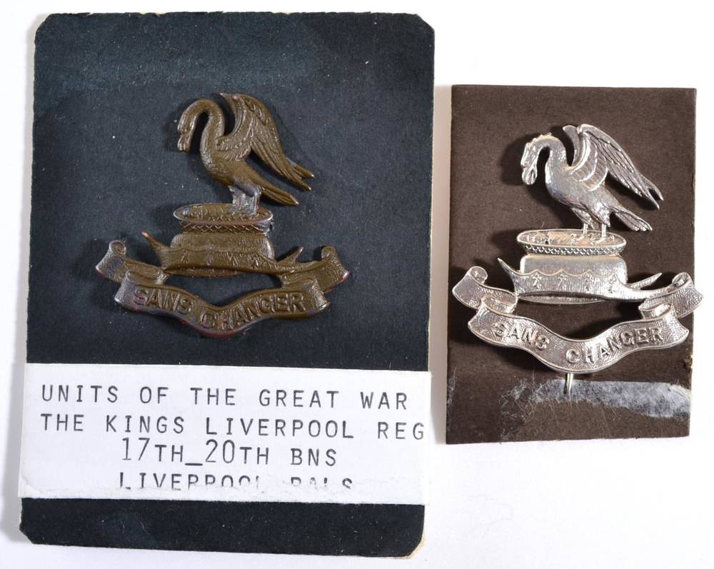 Lot 112 - The King's Liverpool Regiment, 17th-20th Bns. Liverpool Pals, a silver cap badge, converted to...