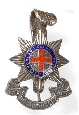 Lot 114 - A Sterling Silver and Enamel Officer's Cap Badge, The Royal Sussex Regiment, the reverse...