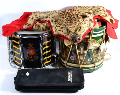 Lot 122 - Two Military Side Drums, one by Premier, to Kings Regiment, with black lacquered body and...