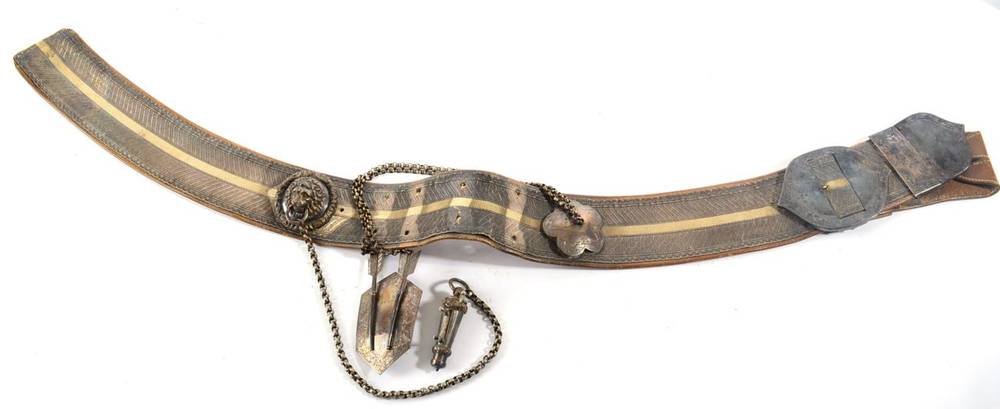 Lot 126 - A Victorian Officer's Leather and Silver Lace Cross Belt, set with arrow-shaped prickers, with...