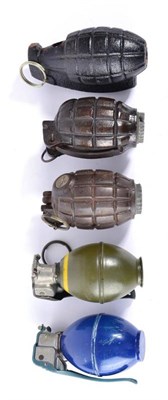Lot 127 - A Collection of Five Deactivated / Dummy Hand Grenades, comprising two No.36 Mills Bombs;...
