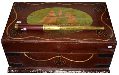 Lot 152 - A 19th Century Seaman's Pine Chest,  of rectangular form, the hinged cover naively painted with...