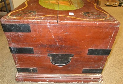 Lot 152 - A 19th Century Seaman's Pine Chest,  of rectangular form, the hinged cover naively painted with...