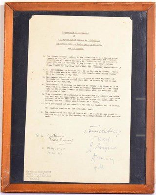 Lot 155 - A Copy of the Instrument of Surrender of all German Forces, with ink annotation ''This to...