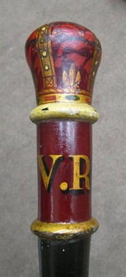 Lot 165 - An Early 19th Century Painted Wood Truncheon, the top as a simulated crown, ring-turned handle,...