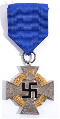 Lot 220 - A German Third Reich Fifty Years Faithful Service Decoration, in gilt and white metal, the...