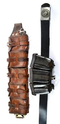 Lot 222 - A German Third Reich EM/NCO's Army Ammunition Belt, with three pouches of textured leather, the...