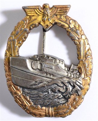 Lot 224 - A German Third Reich E-Boat War Badge, First Type, of zinc with silver and gilt wash, the...