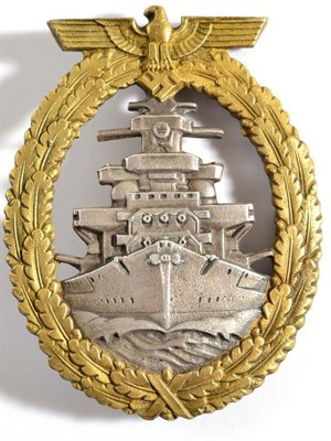 Lot 225 - A German Third Reich High Seas Fleet War Badge, First Type,  with silver and gilt wash, the reverse