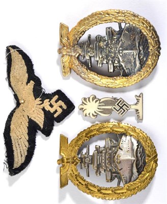 Lot 231 - A Luftwaffe Panzer Breast Eagle for the Hermann Goring Division, embroidered in white on a...