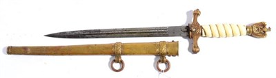 Lot 236 - A German Third Reich Naval Officer's Dirk,, the double edge steel blade with two narrow fullers...