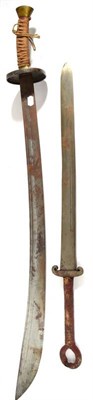 Lot 245 - A Large Chinese Executioner's Dao, the 105cm broad curved single edge steel blade with two...