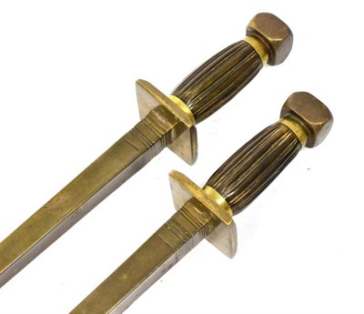 Lot 246 - A Pair of Early 19th Century Chinese Bronze Sword Breakers, each with 55.5cm heavy square...