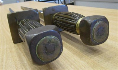 Lot 246 - A Pair of Early 19th Century Chinese Bronze Sword Breakers, each with 55.5cm heavy square...