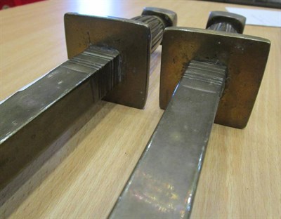 Lot 246 - A Pair of Early 19th Century Chinese Bronze Sword Breakers, each with 55.5cm heavy square...