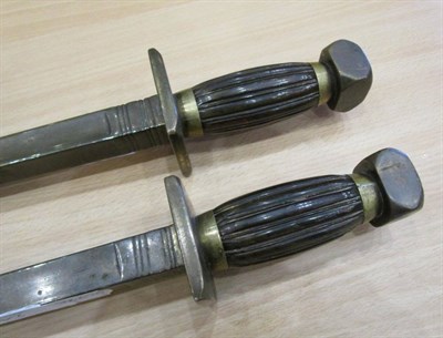Lot 246 - A Pair of Early 19th Century Chinese Bronze Sword Breakers, each with 55.5cm heavy square...