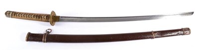 Lot 250 - A Japanese Shin-Gunto Katana, the 66.5cm machine forged blade with a narrow fuller running...