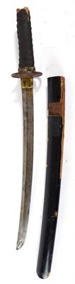 Lot 255 - A Japanese Wakizashi, with 39.5cm hand forged steel blade, one piece brass habaki, pierced iron...