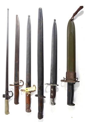 Lot 278 - Six Various Bayonets, comprising: U.S.A., M1942, with scabbard; France, Mle.86 epee bayonet,...