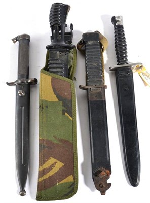 Lot 285 - Four Various Bayonets, comprising Swiss Model M57, stamped F&W and numbered V414262, plastic...