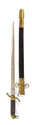 Lot 298 - A Copy of a Naval Dirk, with laser etched blade, brass hilt with wire bound leather grip...