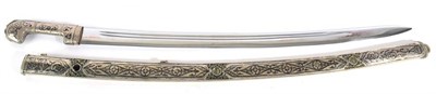 Lot 328 - A Caucasian Silver Mounted Shashka, the 68cm double fullered steel blade later chromed, the...