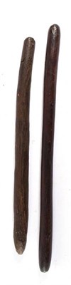 Lot 339 - Two 19th Century Australian Aboriginal Waddies, possibly Queensland, each of excellent old dark...