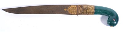 Lot 347 - A 19th Century Indo/Persian Khanjar, the 25cm tapered steel blade with gold koftgari decoration...