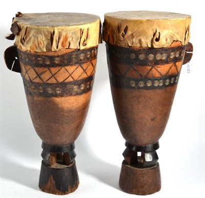 Lot 359 - A Pair of Late 19th Century Zulu War Drums, each made from a single piece of wood, of tapering...